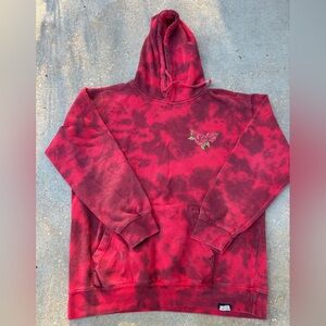 Red Tie-Dye Hoodie with Rose Design